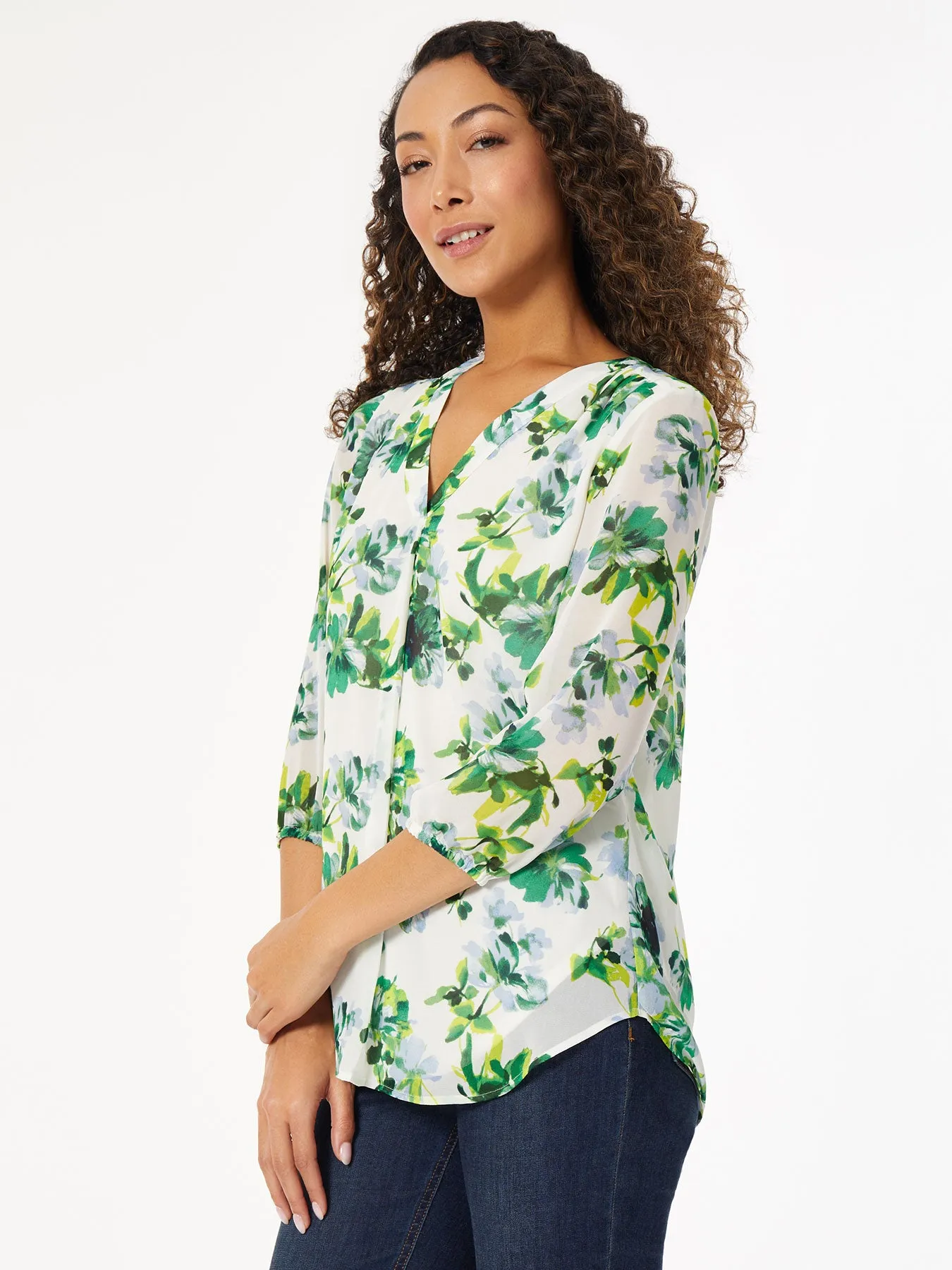 Printed Ruffle Sleeve Pleated Kelly Blouse