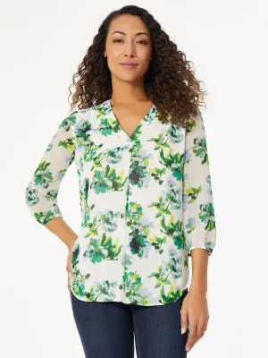 Printed Ruffle Sleeve Pleated Kelly Blouse
