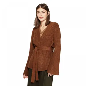 Prologue Women's Long Sleeve Open-Front Belted Rib-Knit Cardigan