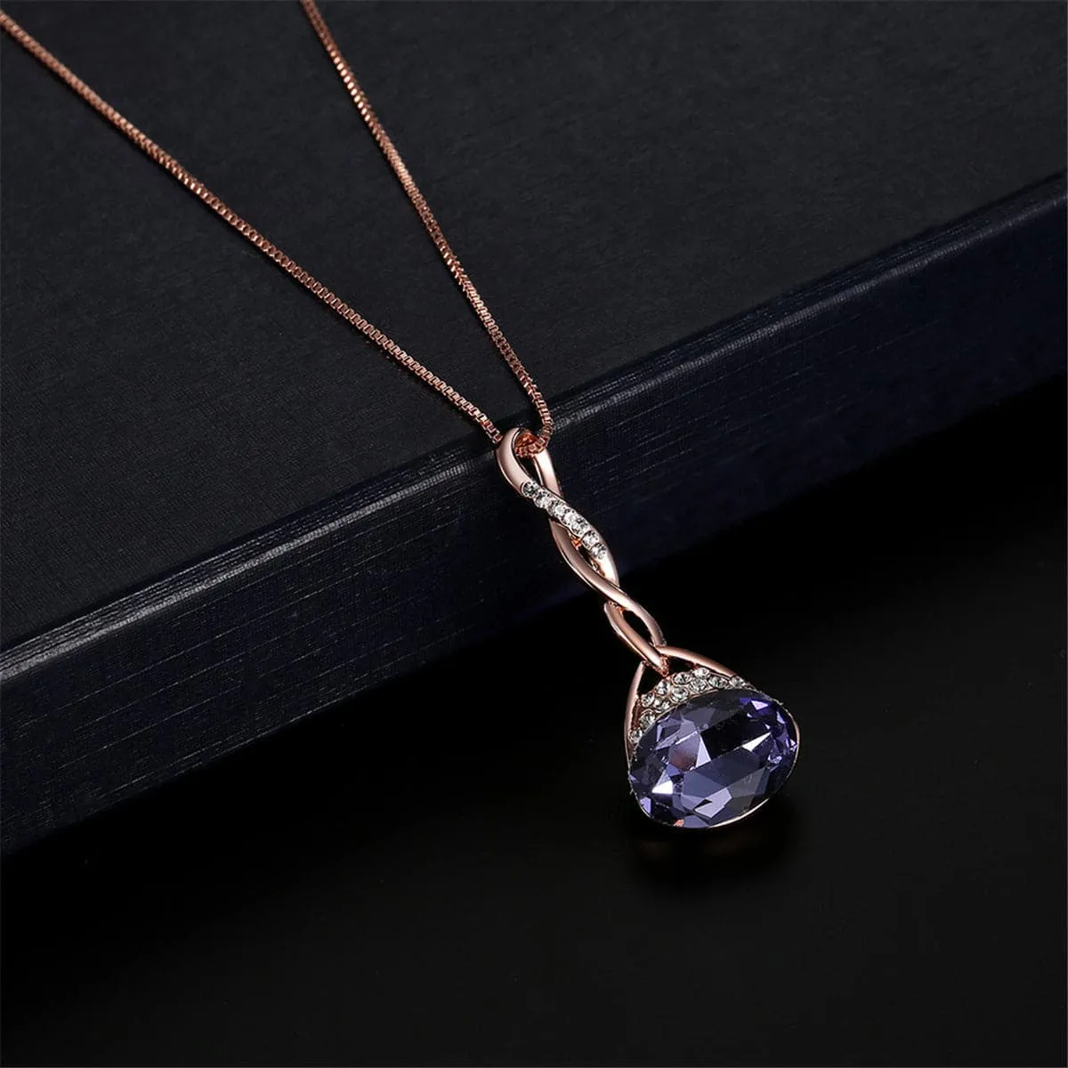 Purple & 18K Rose Gold-Plated Oval Pendant Necklace & Drop Earrings