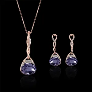 Purple & 18K Rose Gold-Plated Oval Pendant Necklace & Drop Earrings