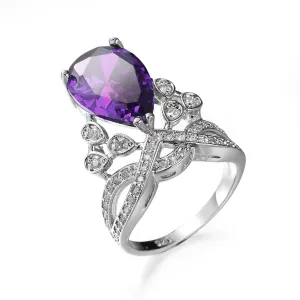 Purple Cubic Zirconia & Crystal Pear-Cut Statement Ring