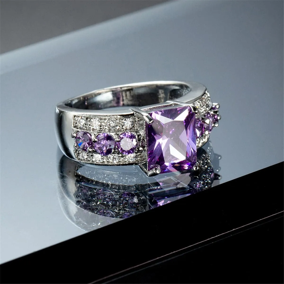 Purple Cubic Zirconia & Crystal Ring