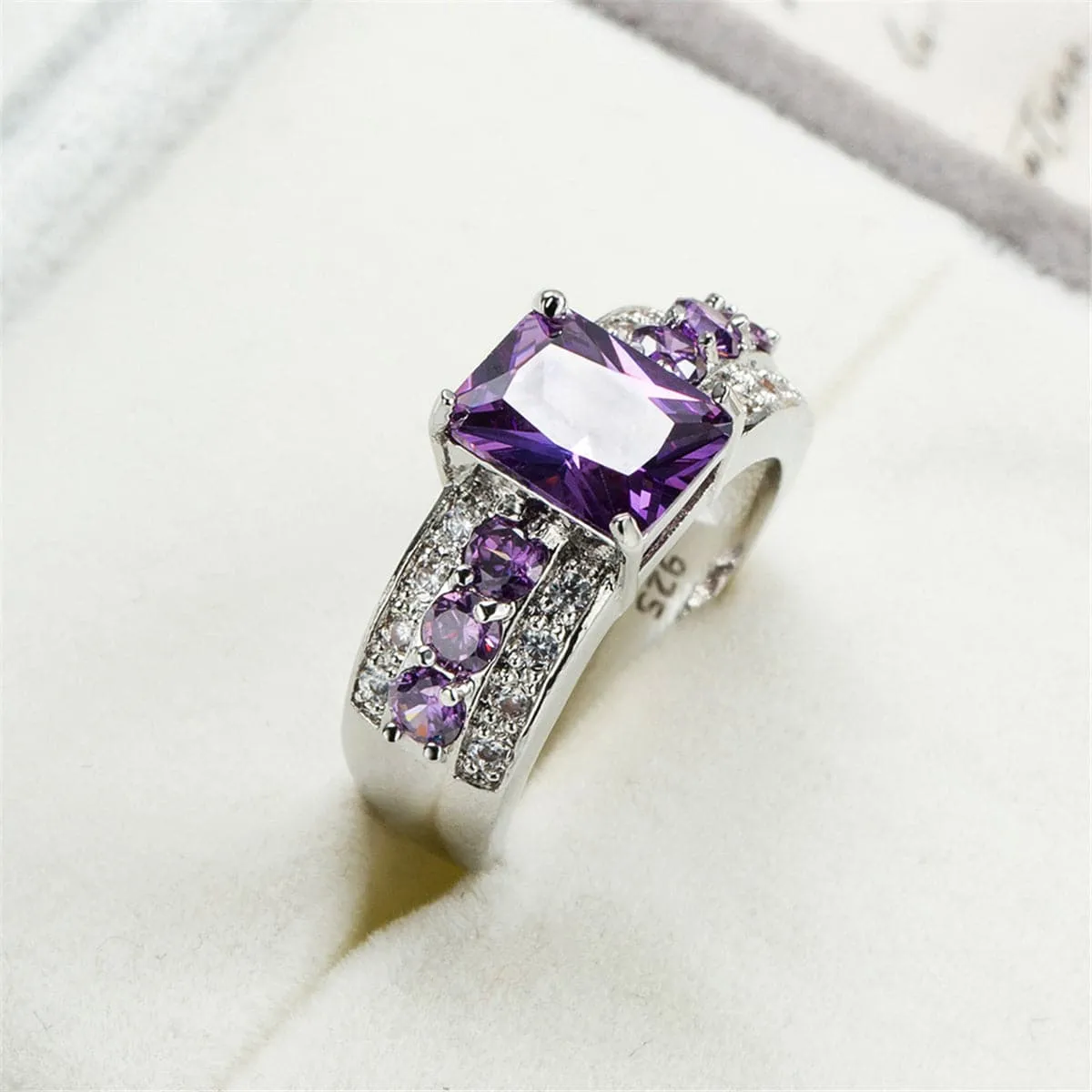 Purple Cubic Zirconia & Crystal Ring