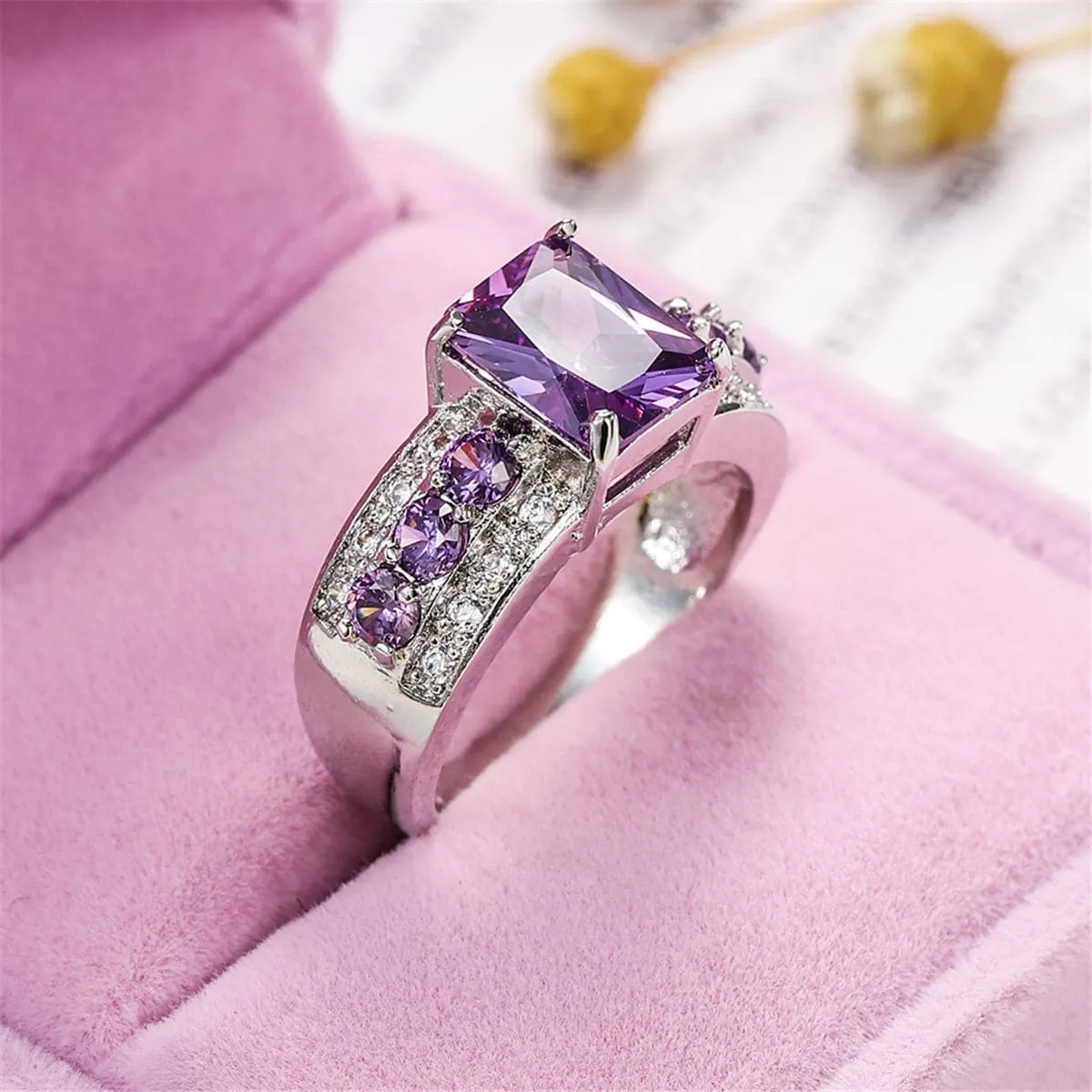 Purple Cubic Zirconia & Crystal Ring