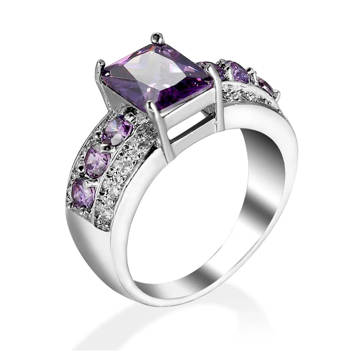 Purple Cubic Zirconia & Crystal Ring