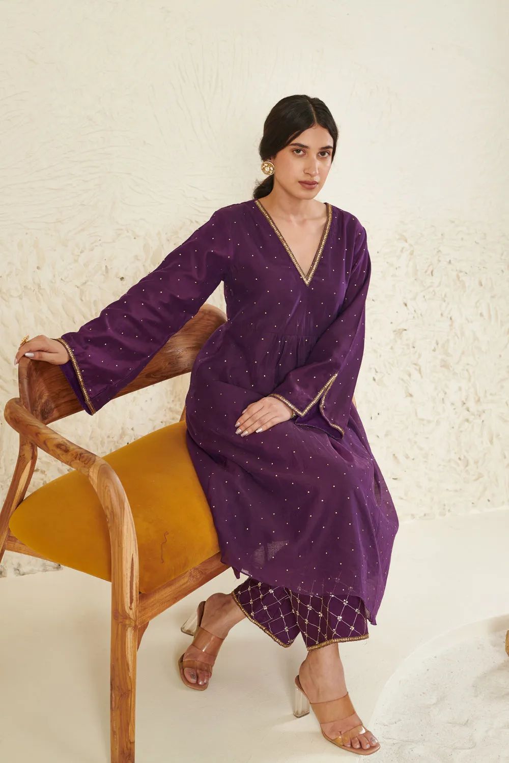Purple Embroidered Kurta Set