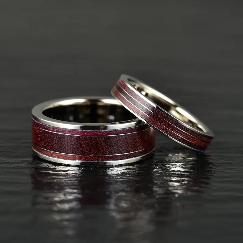 Purple Heartwood Tungsten Women's Wedding Band 4MM