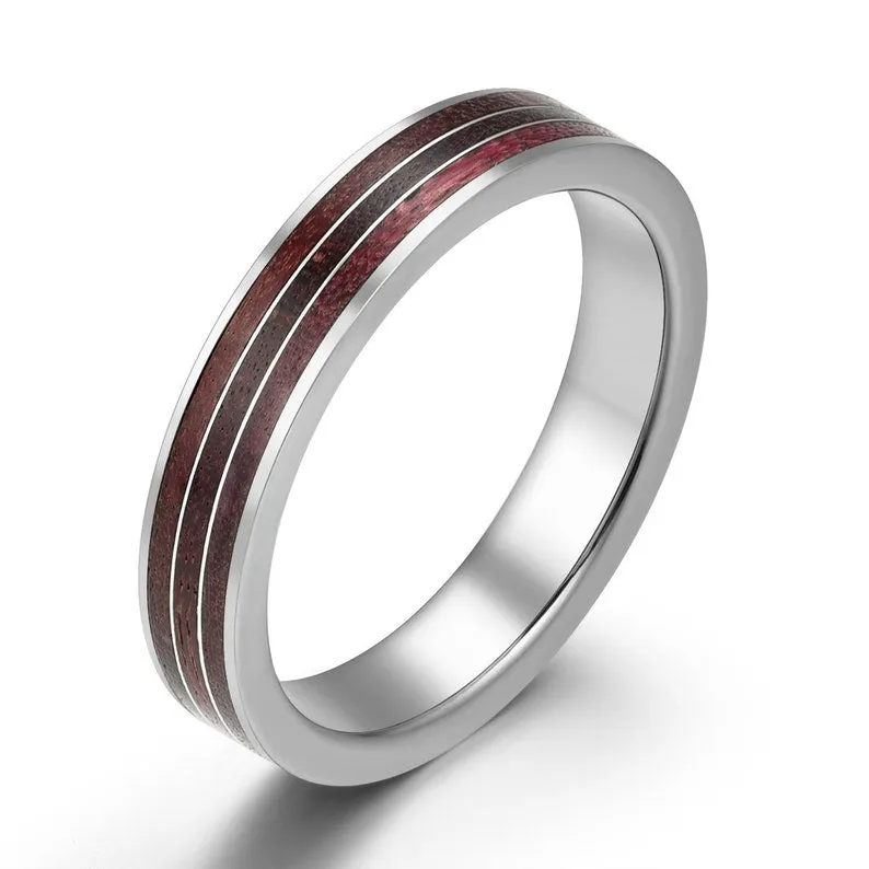 Purple Heartwood Tungsten Women's Wedding Band 4MM