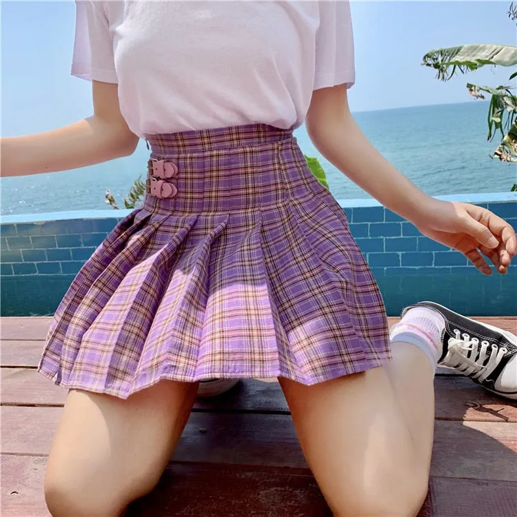 Purple Mini Pleated Skirt