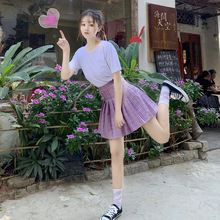 Purple Mini Pleated Skirt