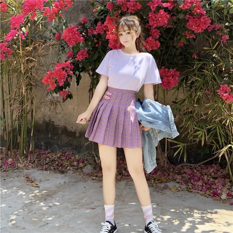 Purple Mini Pleated Skirt