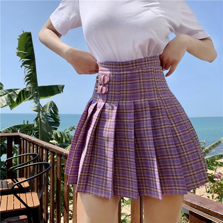 Purple Mini Pleated Skirt