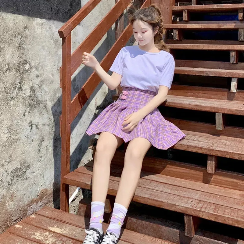 Purple Mini Pleated Skirt