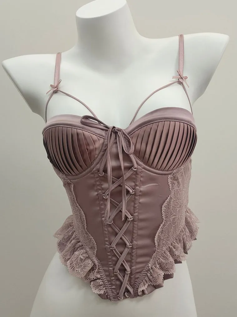 Purple Pleated Crisscross Corset Top