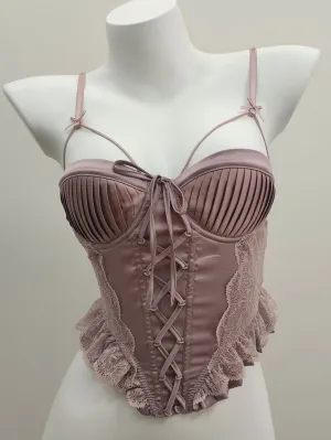 Purple Pleated Crisscross Corset Top