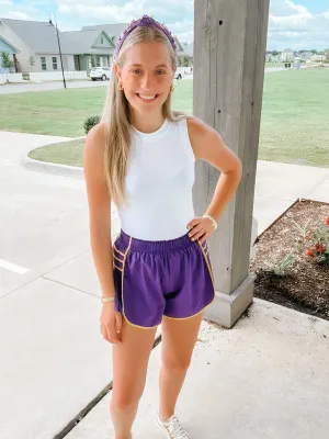 Purple Pleated Gameday Shorts