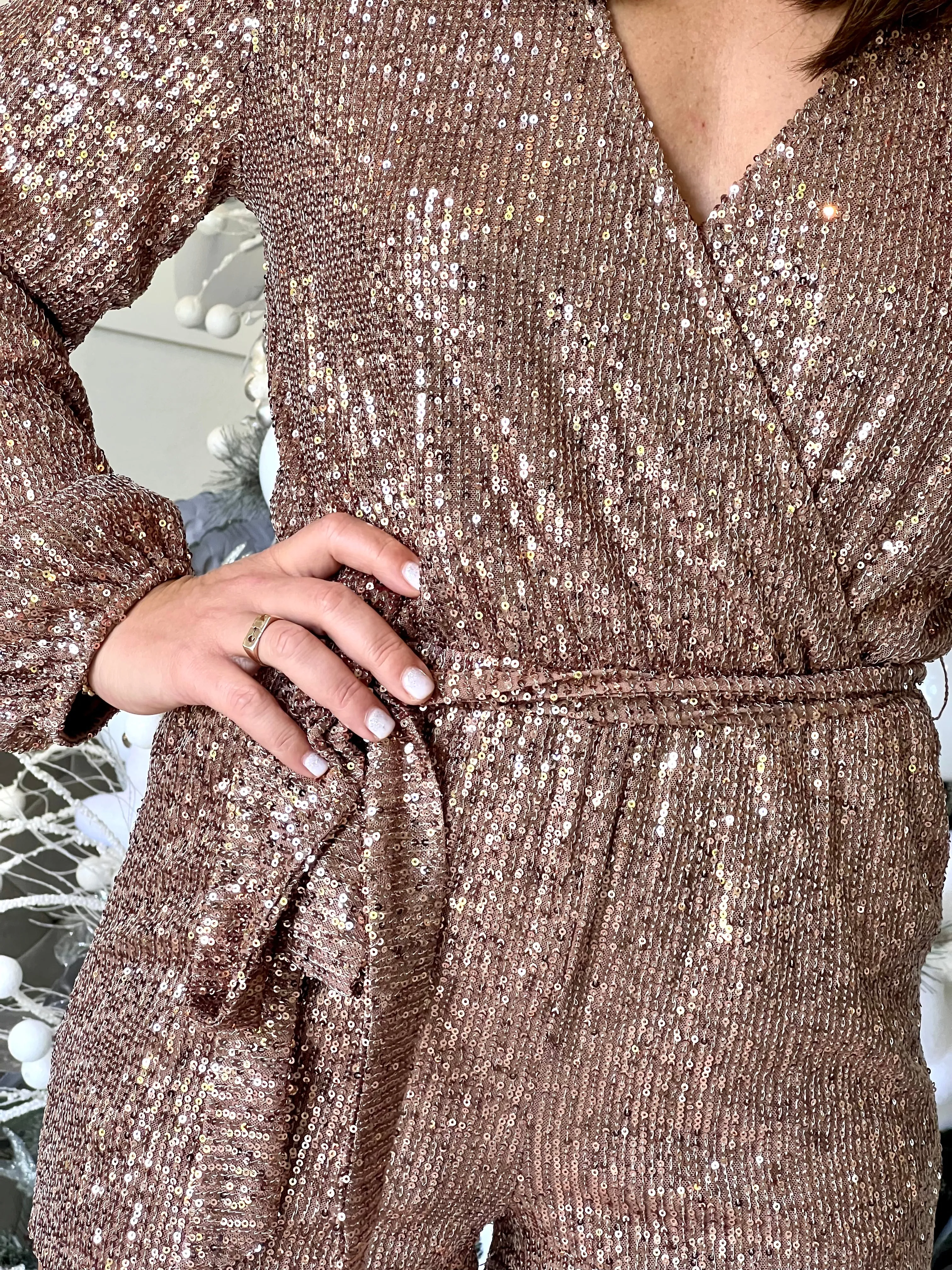 "Bethany" Long Sleeve Sequins Romper