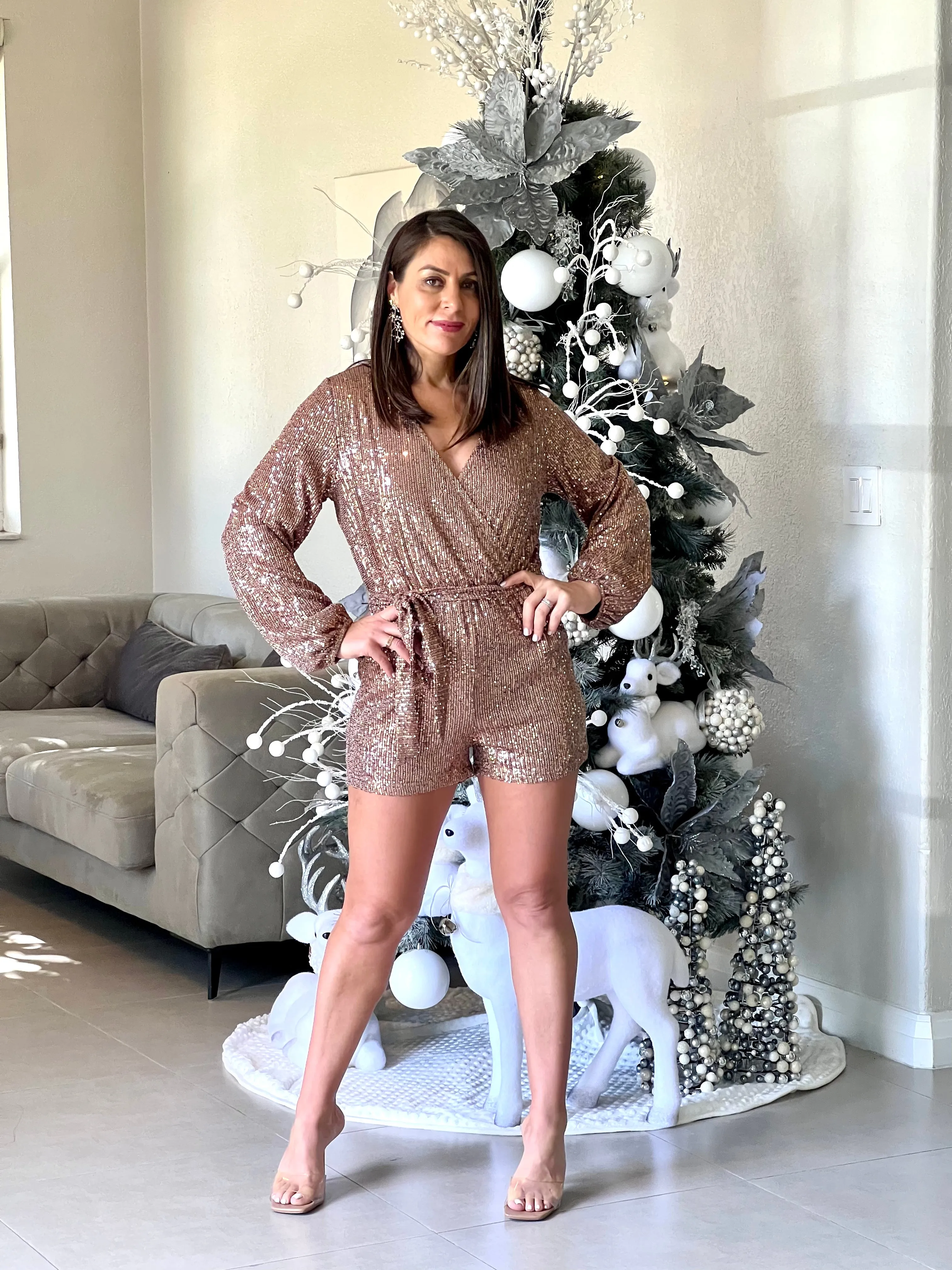 "Bethany" Long Sleeve Sequins Romper