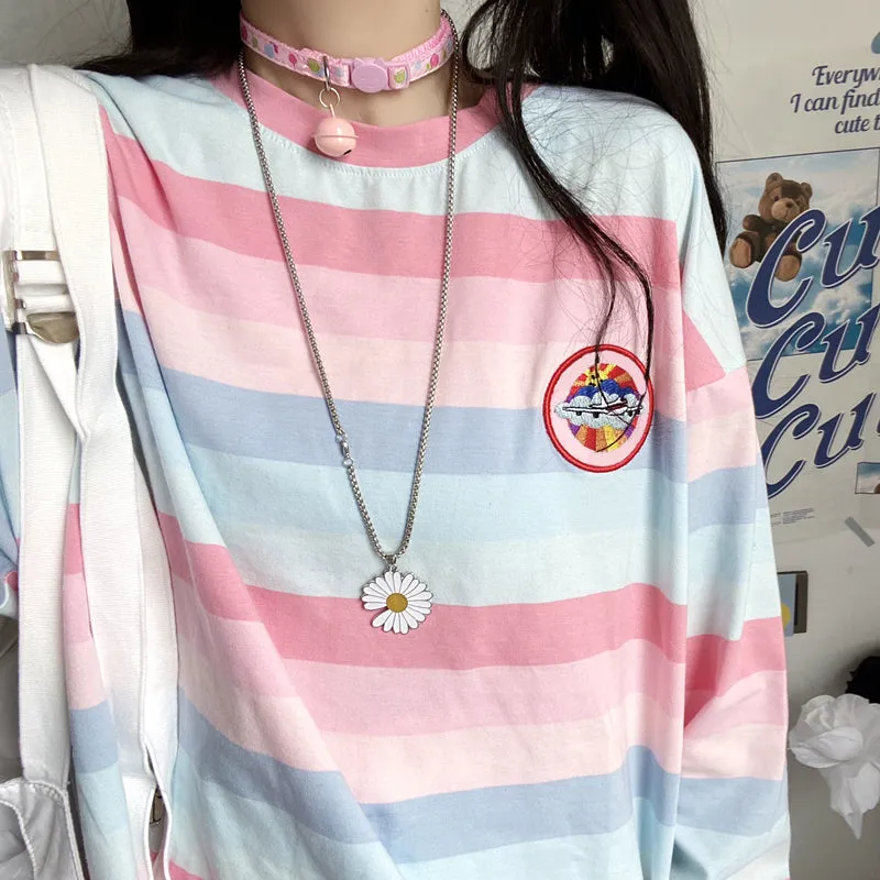 "RAINBOW PASTEL STRIPED LONG SLEEVE" TOP N101101