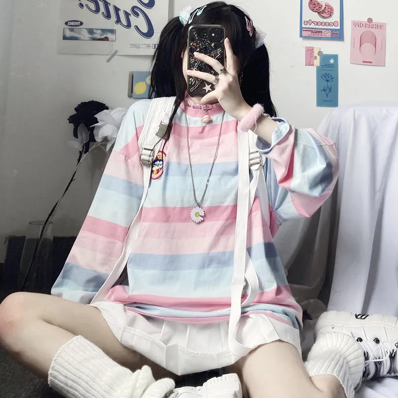 "RAINBOW PASTEL STRIPED LONG SLEEVE" TOP N101101