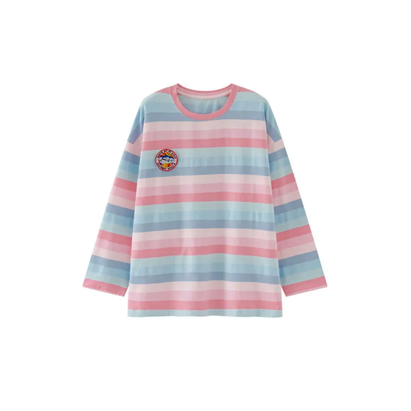 "RAINBOW PASTEL STRIPED LONG SLEEVE" TOP N101101