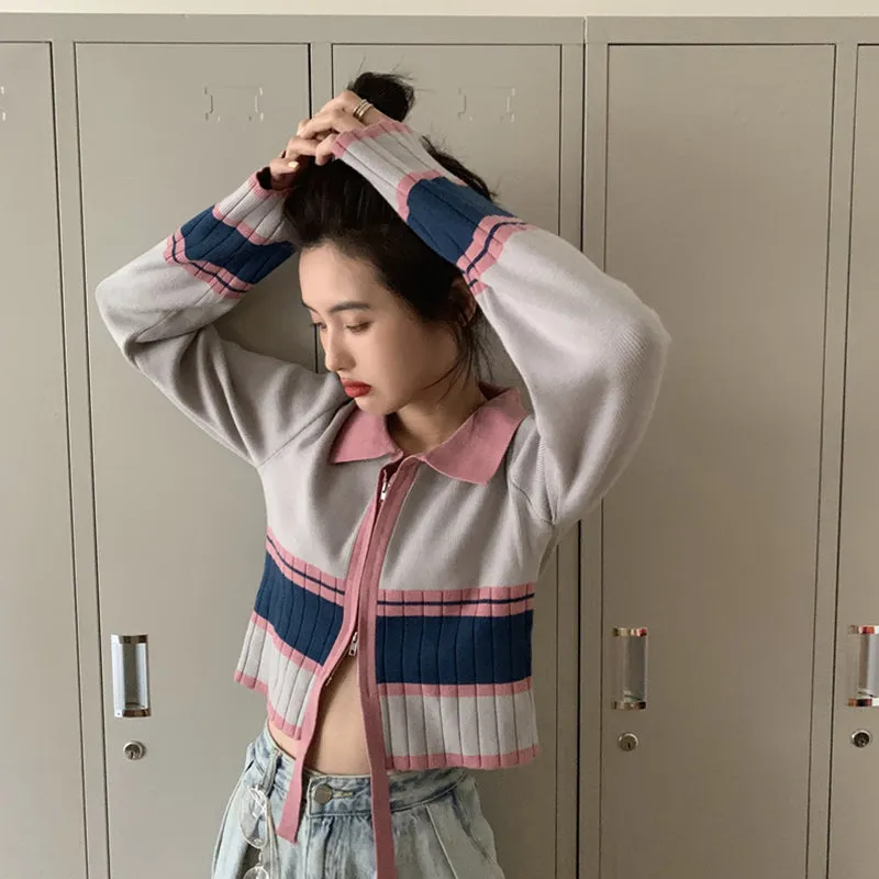 "STRIPED CONTRAST COLOR KNITTED" CARDIGAN N032201