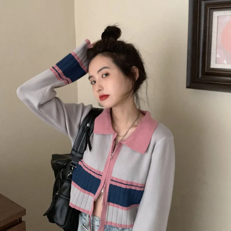 "STRIPED CONTRAST COLOR KNITTED" CARDIGAN N032201
