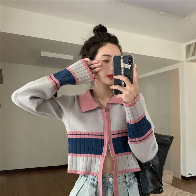 "STRIPED CONTRAST COLOR KNITTED" CARDIGAN N032201