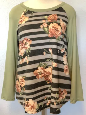 RAGLAN FLORAL STRIPE TOP