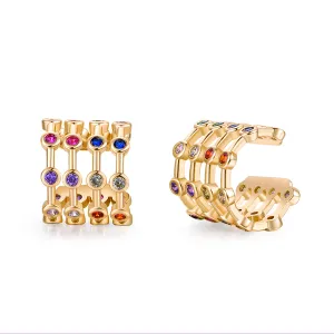 Red & Blue Cubic Zirconia Multicolor Layered Ear Cuffs