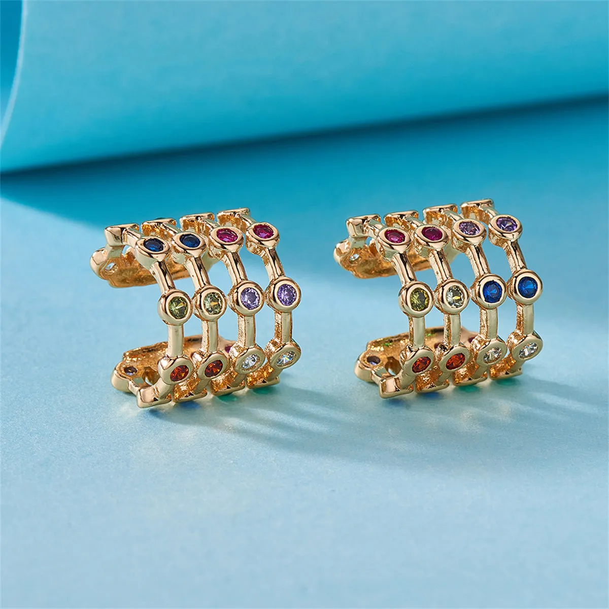 Red & Blue Cubic Zirconia Multicolor Layered Ear Cuffs
