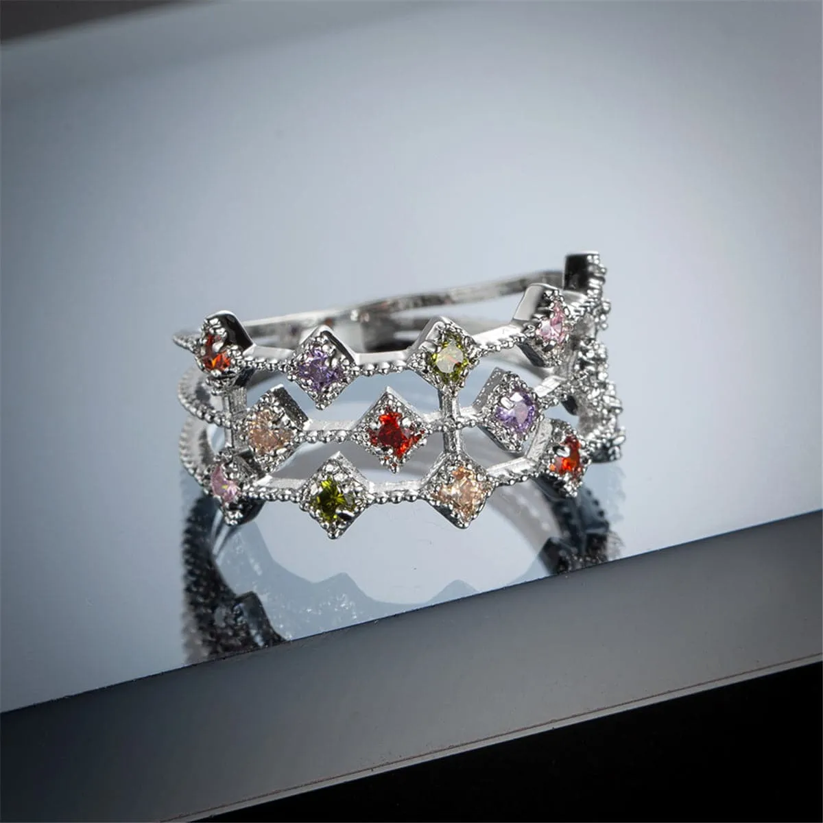 Red & Pink Cubic Zirconia Line Ring