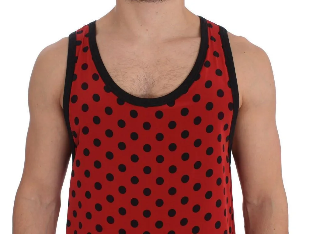 Red Black Polka Silk Sleeveless T-shirt