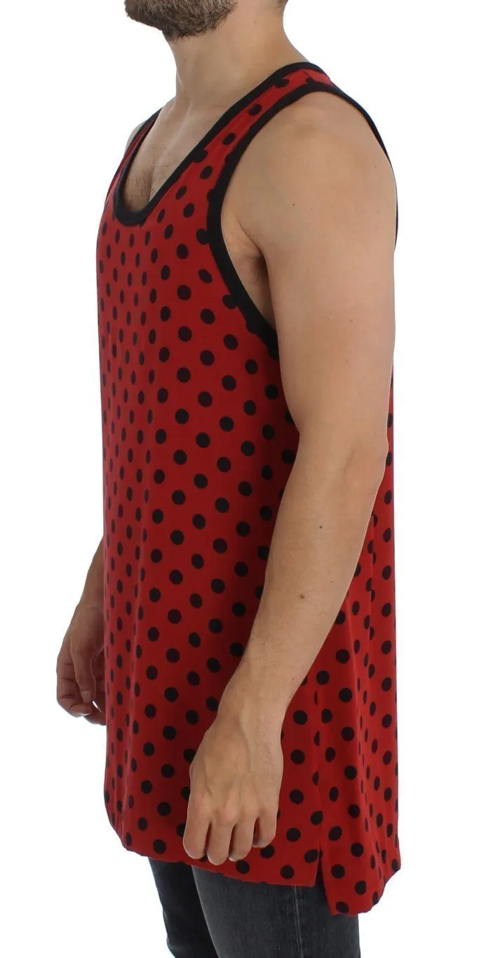 Red Black Polka Silk Sleeveless T-shirt
