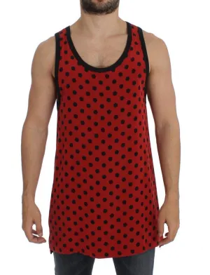 Red Black Polka Silk Sleeveless T-shirt