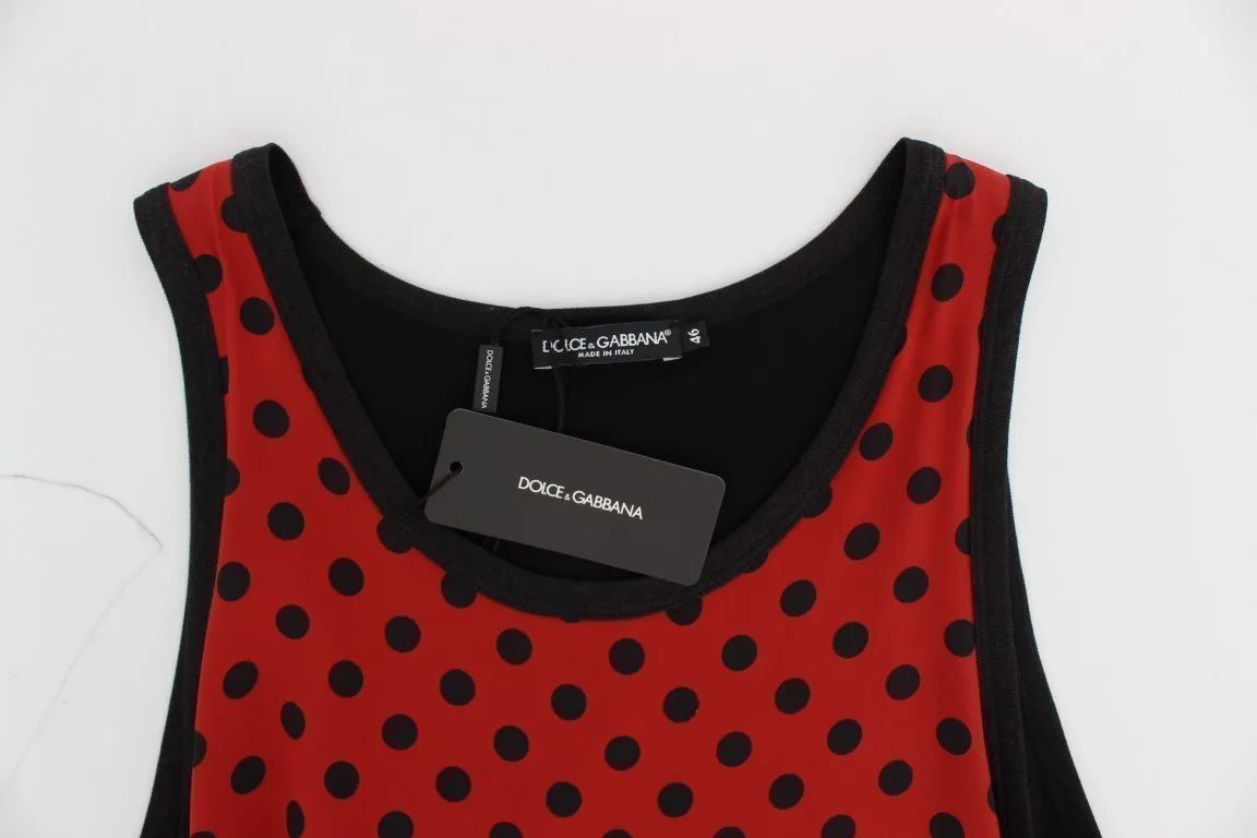 Red Black Polka Silk Sleeveless T-shirt