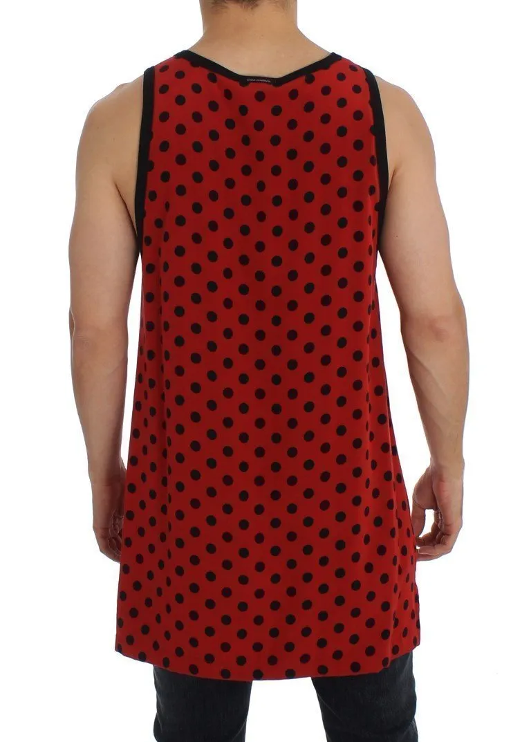 Red Black Polka Silk Sleeveless T-shirt