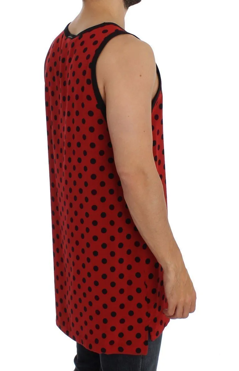 Red Black Polka Silk Sleeveless T-shirt