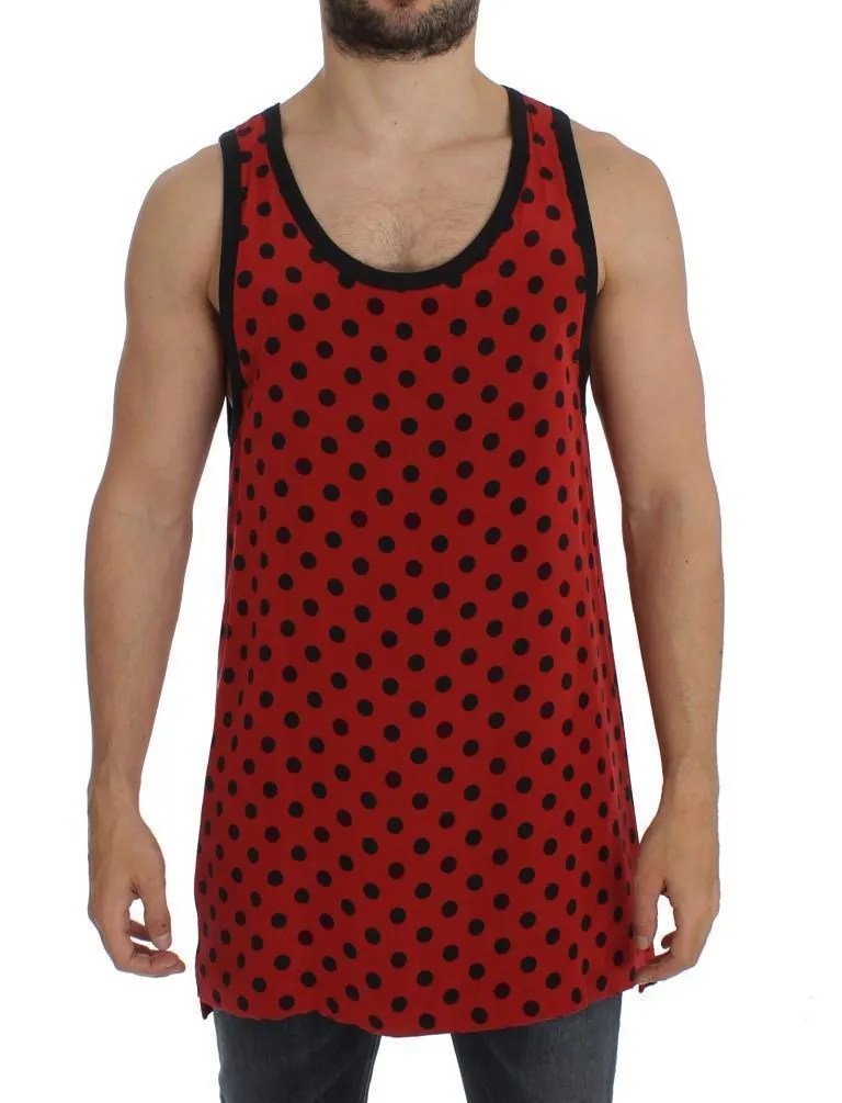 Red Black Polka Silk Sleeveless T-shirt