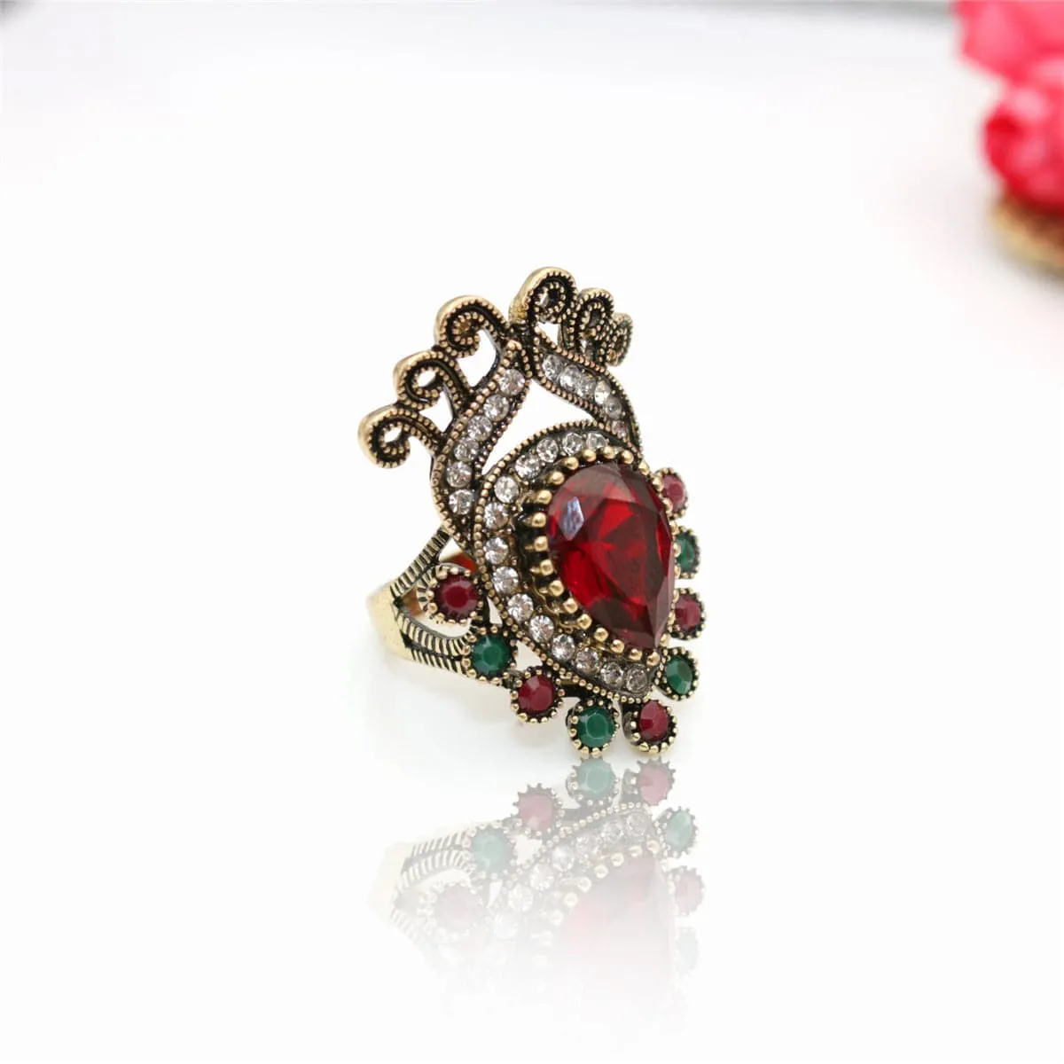 Red Crystal & Cubic Zirconia Crown Ring
