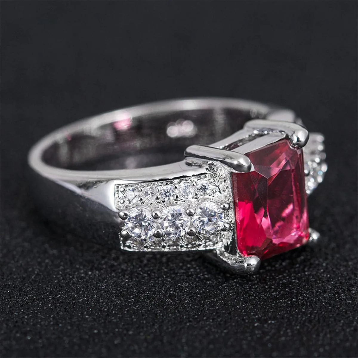 Red Crystal & Cubic Zirconia Princess Cut Pavé Ring