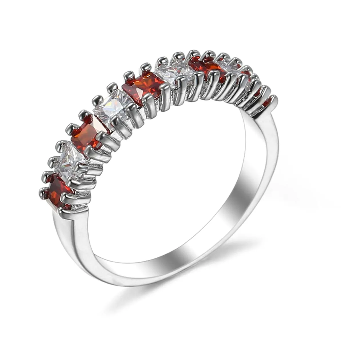 Red Crystal Princess-Cut Line Ring