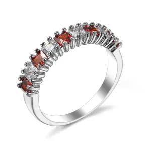 Red Crystal Princess-Cut Line Ring