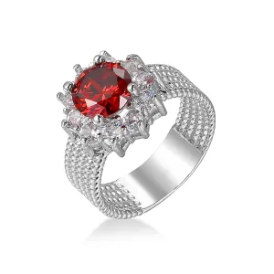 Red Cubic Zirconia & Crystal Floral Halo Ring