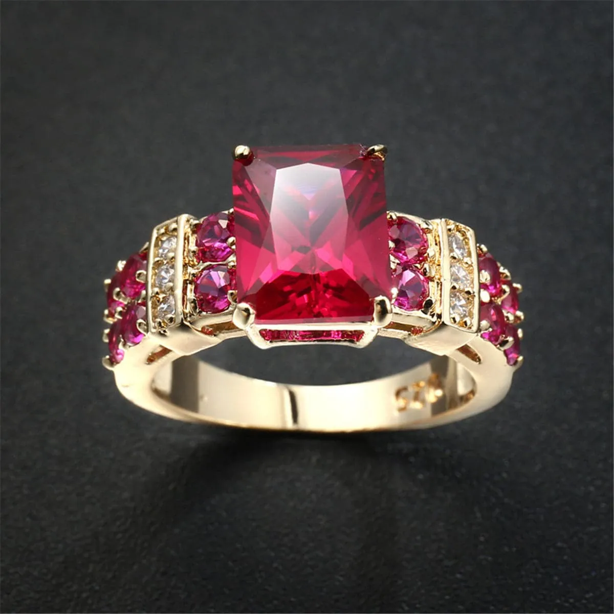 Red Cubic Zirconia & Crystal Multi-Row Radiant-Cut Ring