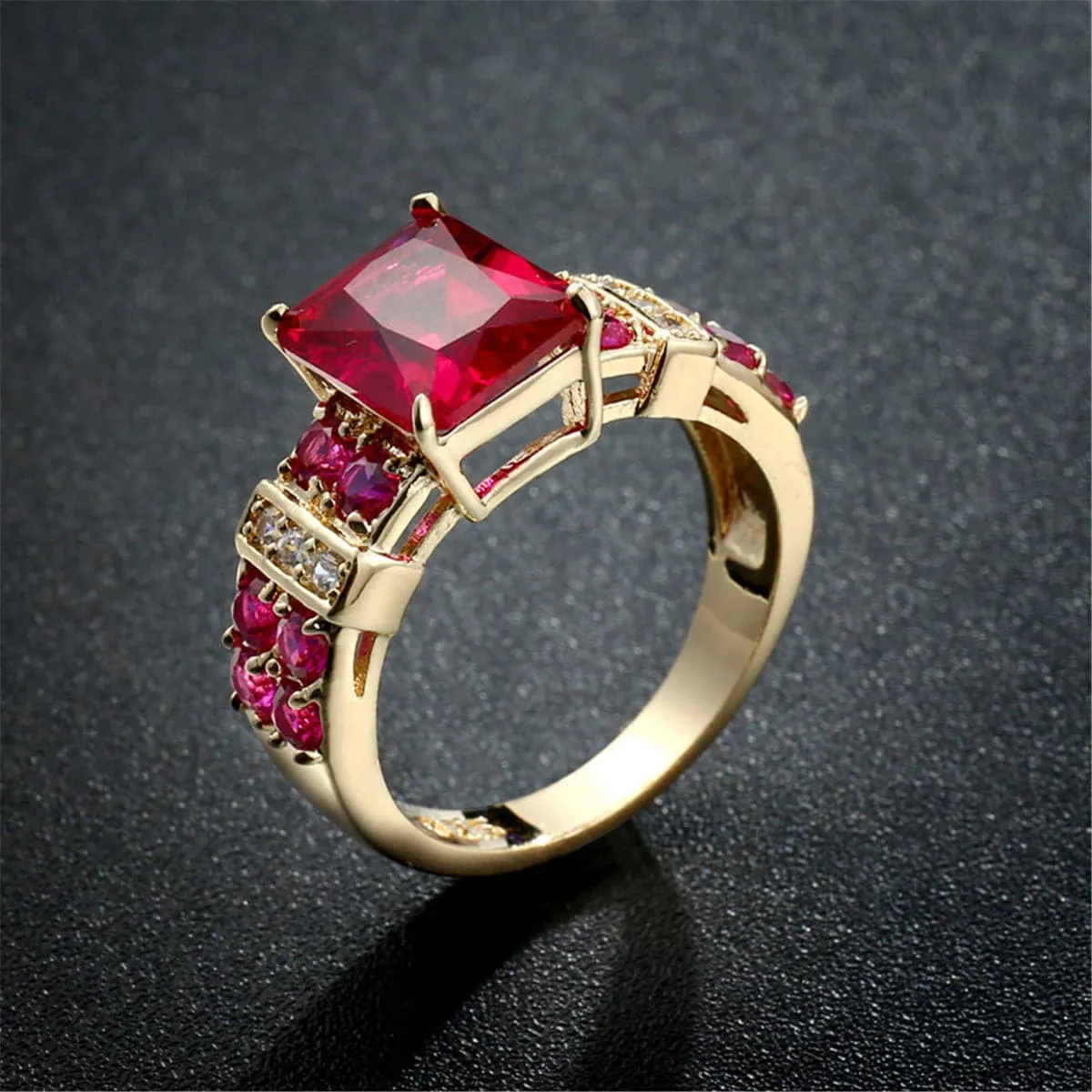 Red Cubic Zirconia & Crystal Multi-Row Radiant-Cut Ring