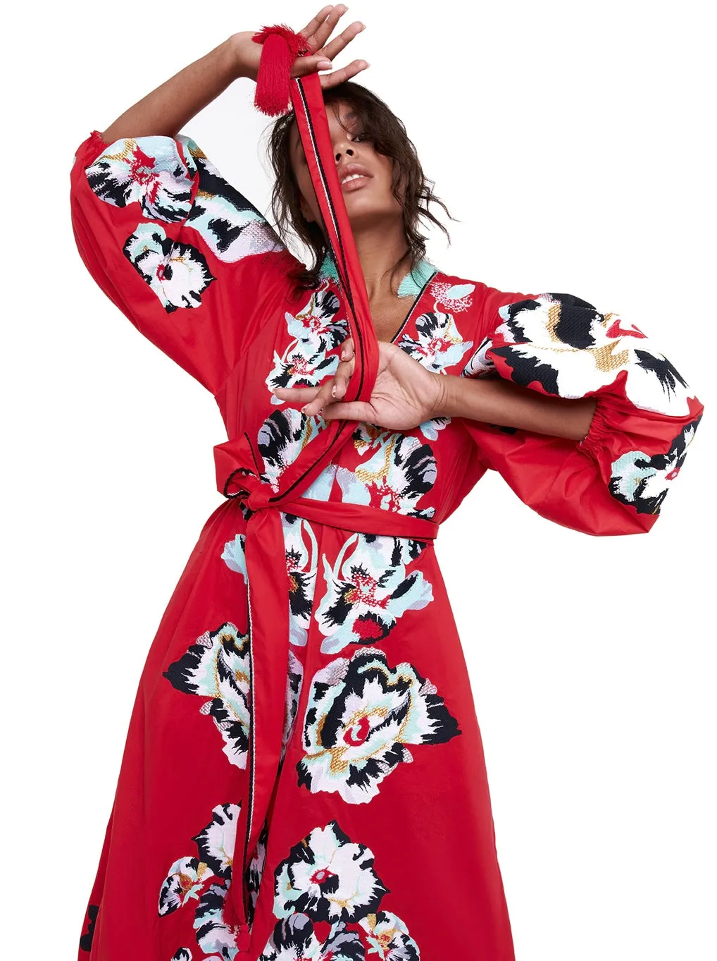 Red embroidered dress