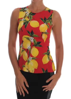 Red Lemon-Print Floral Top
