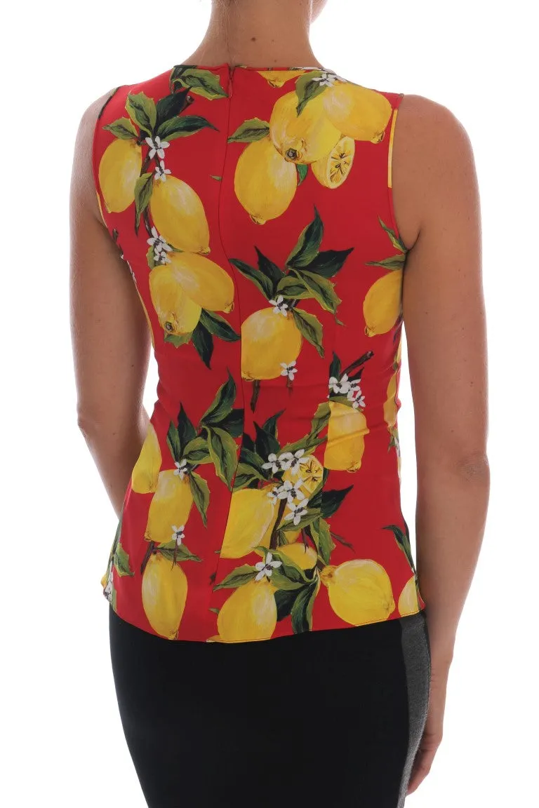 Red Lemon-Print Floral Top